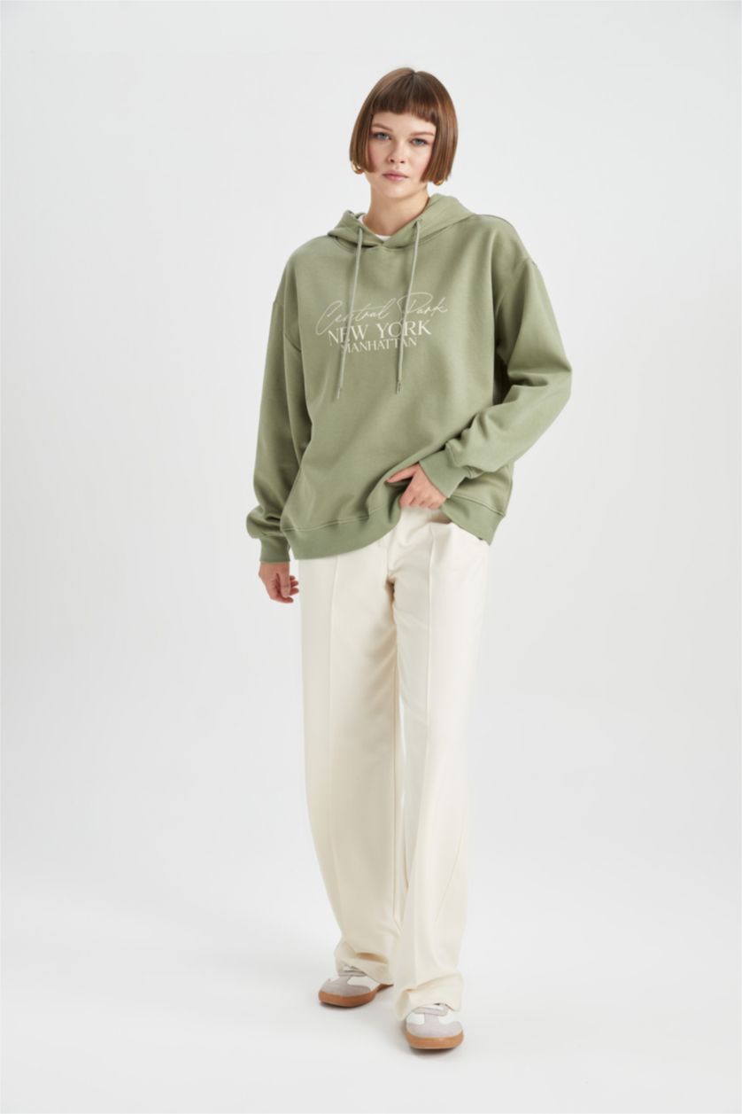 WOMAN Khaki Relax Fit Slogan Sweatshirt