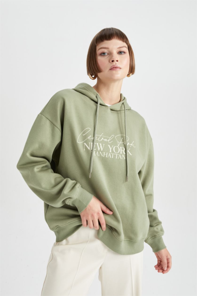 WOMAN Khaki Relax Fit Slogan Sweatshirt