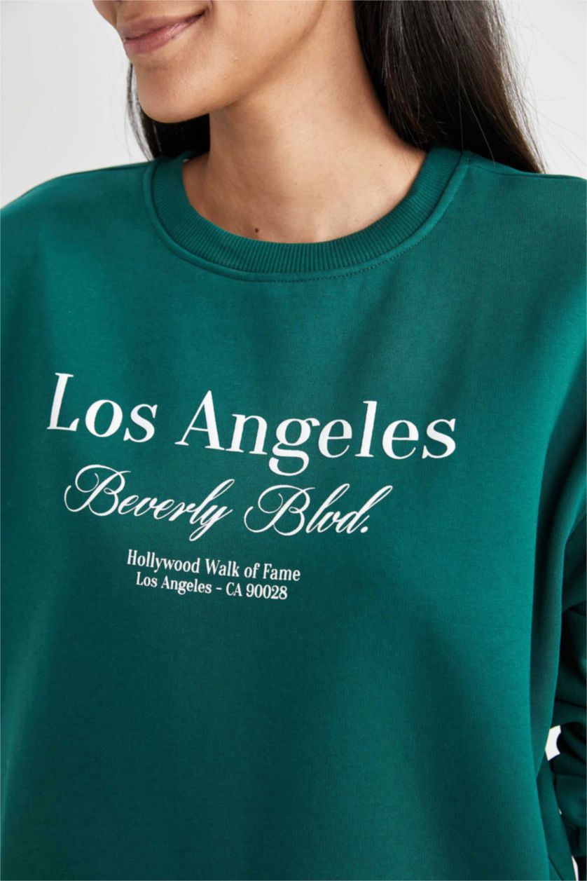 FEMME Vert Foncé Sweat- Shirt Coupe Relax Col Rond à Manches Longues