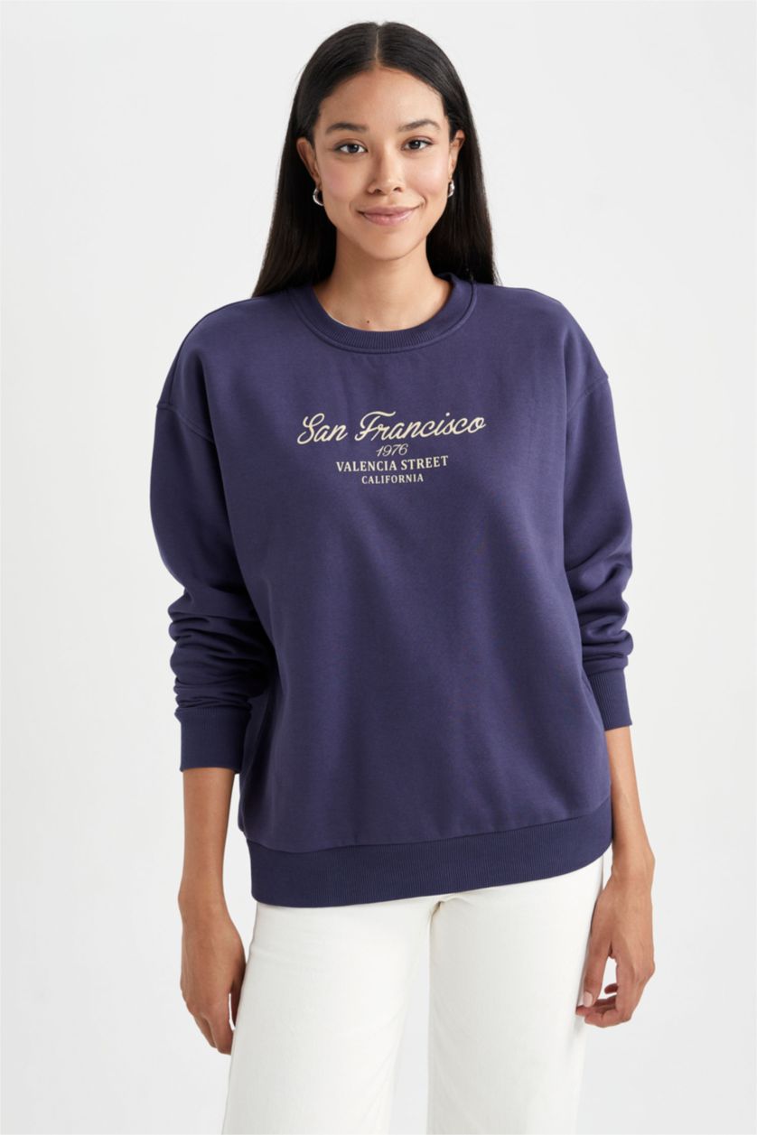 FEMME Marin Sweat- Shirt Coupe Relaxant Col Rond à Manches Longues