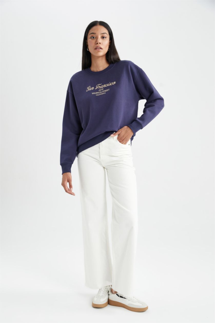 FEMME Marin Sweat- Shirt Coupe Relaxant Col Rond à Manches Longues