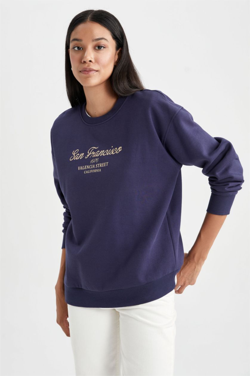FEMME Marin Sweat- Shirt Coupe Relaxant Col Rond à Manches Longues