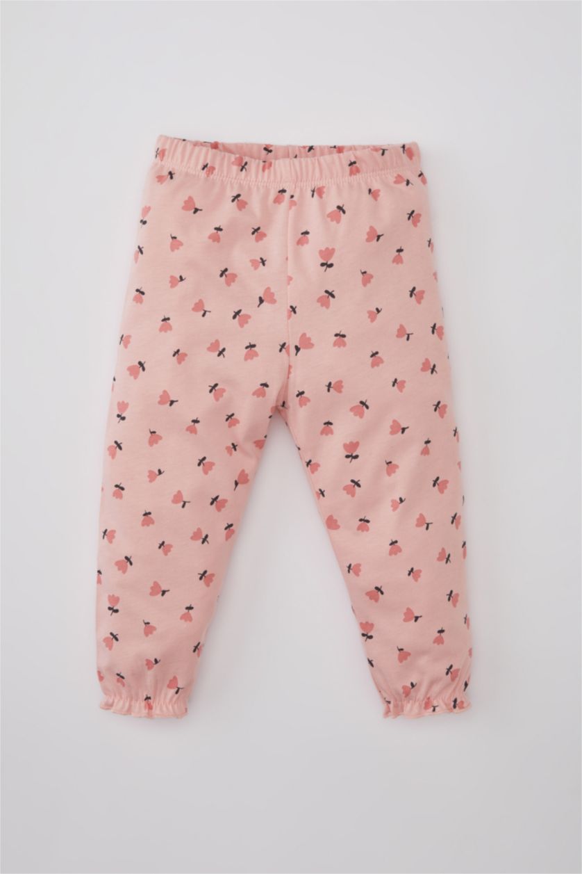 BABY GIRL Pink 2 piece Regular Fit Crew Neck Flower Knitted Pyjamas