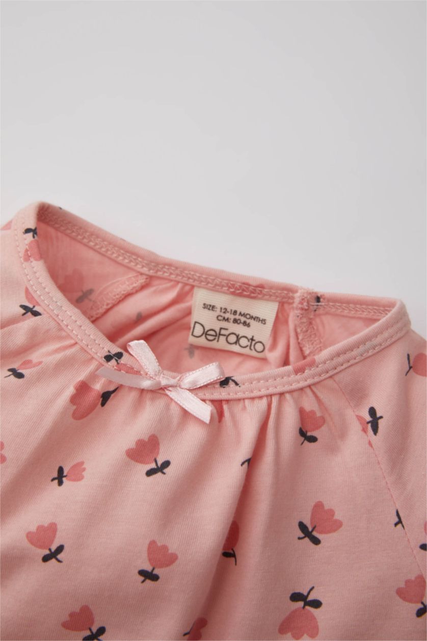 BABY GIRL Pink 2 piece Regular Fit Crew Neck Flower Knitted Pyjamas