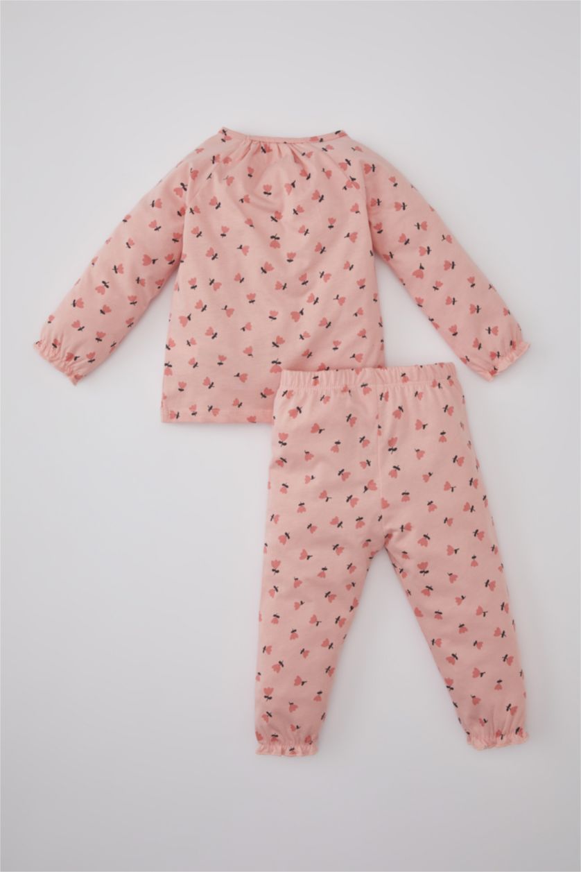 BABY GIRL Pink 2 piece Regular Fit Crew Neck Flower Knitted Pyjamas