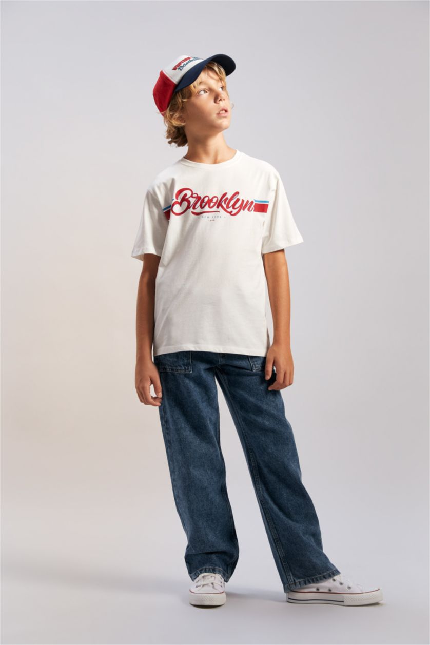 Мальчики и подростки Бежевый Футболка с принтом с круглым вырезом для мальчиков, Школьная коллекция