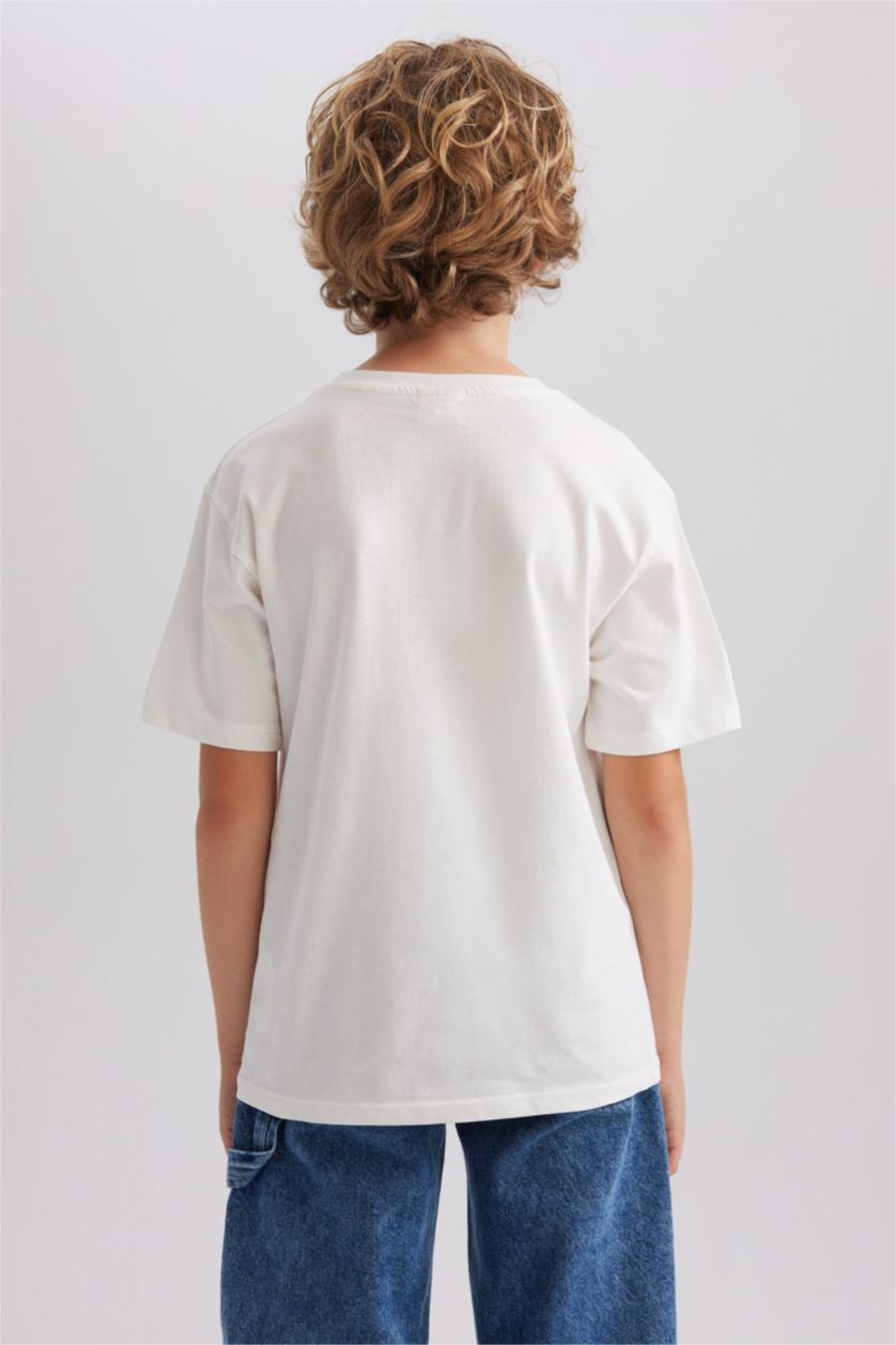 Мальчики и подростки Бежевый Футболка с принтом с круглым вырезом для мальчиков, Школьная коллекция