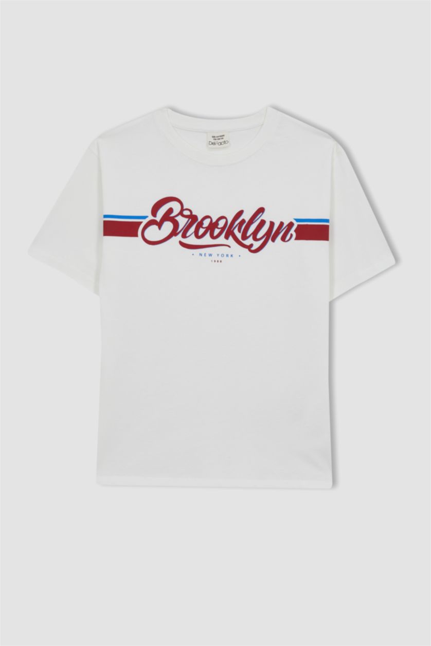 Мальчики и подростки Бежевый Футболка с принтом с круглым вырезом для мальчиков, Школьная коллекция