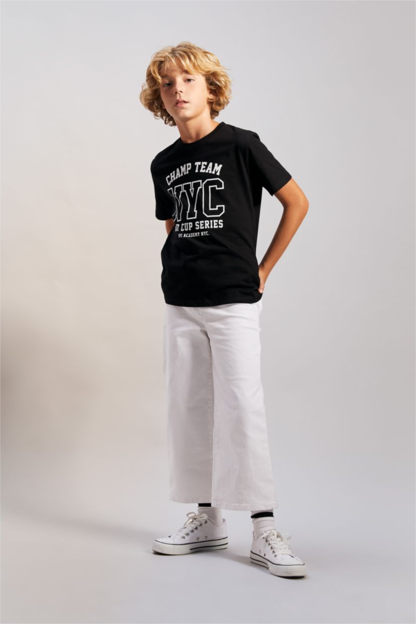 GARÇONS Noir T-Shirt Imprimé à Manches Courtes Col Rond pour Garçon