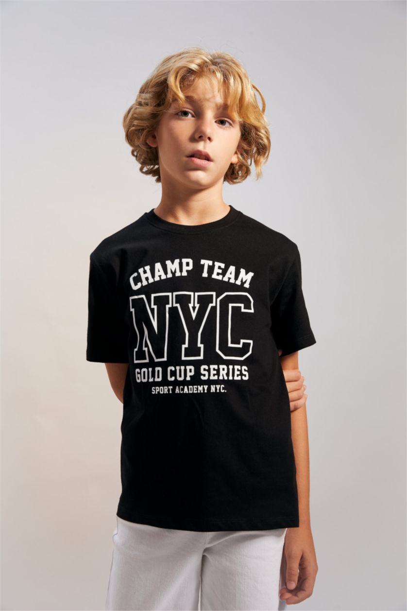 GARÇONS Noir T-Shirt Imprimé à Manches Courtes Col Rond pour Garçon