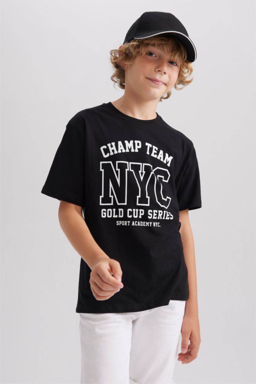 GARÇONS Noir T-Shirt Imprimé à Manches Courtes Col Rond pour Garçon