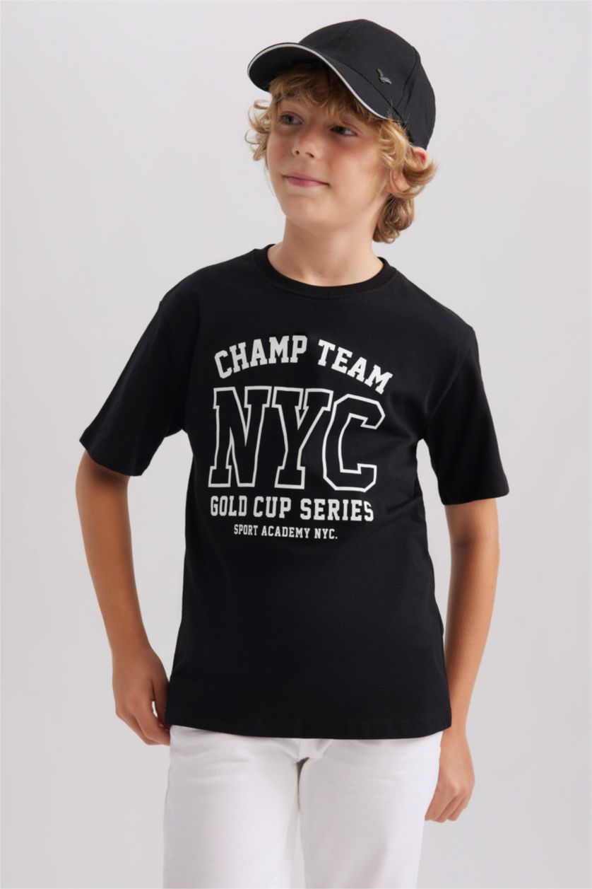 GARÇONS Noir T-Shirt Imprimé à Manches Courtes Col Rond pour Garçon