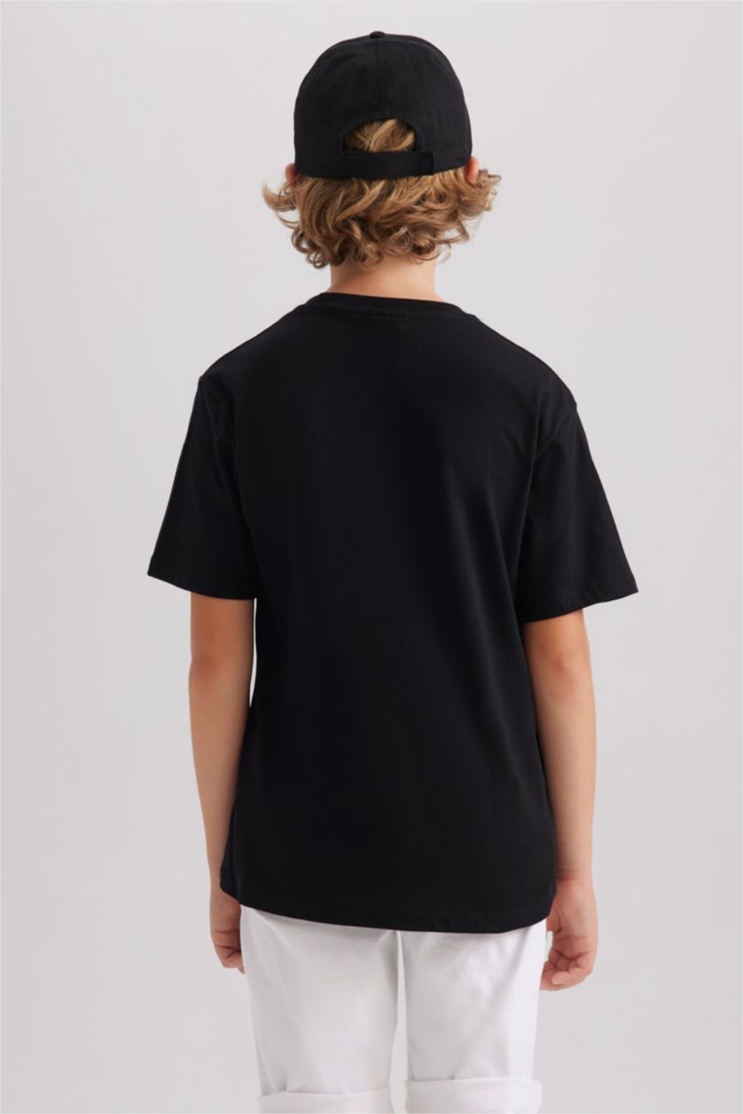 GARÇONS Noir T-Shirt Imprimé à Manches Courtes Col Rond pour Garçon