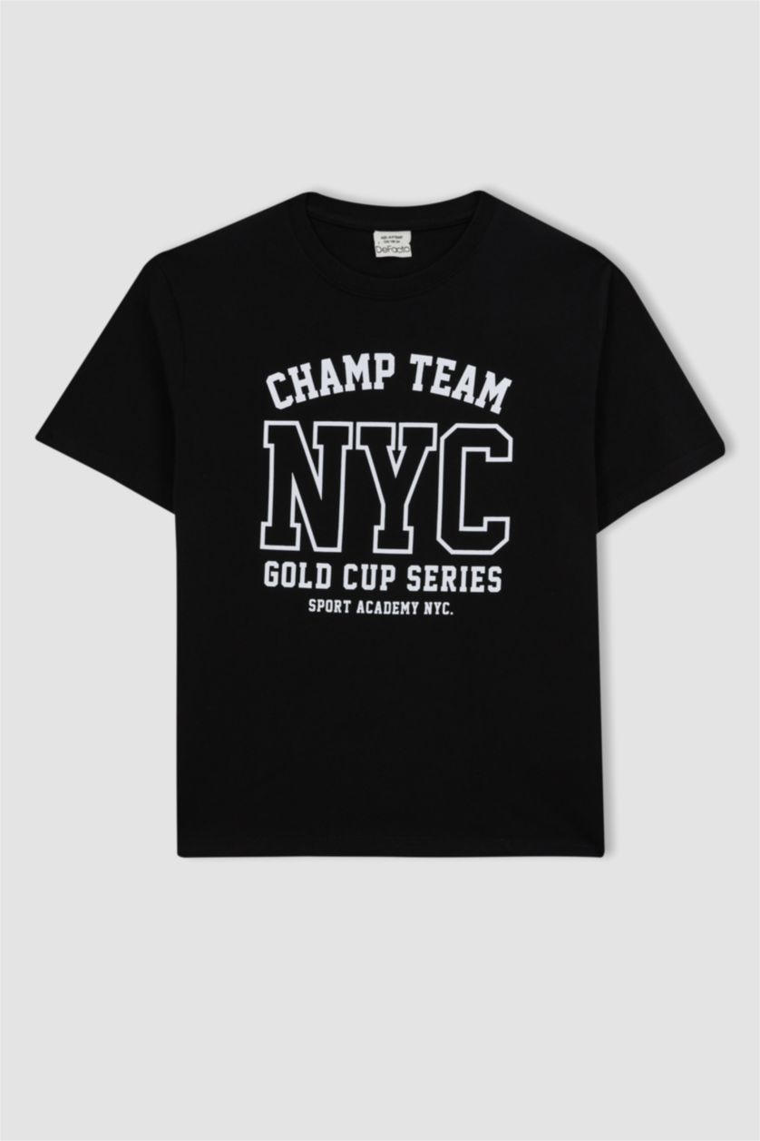 GARÇONS Noir T-Shirt Imprimé à Manches Courtes Col Rond pour Garçon