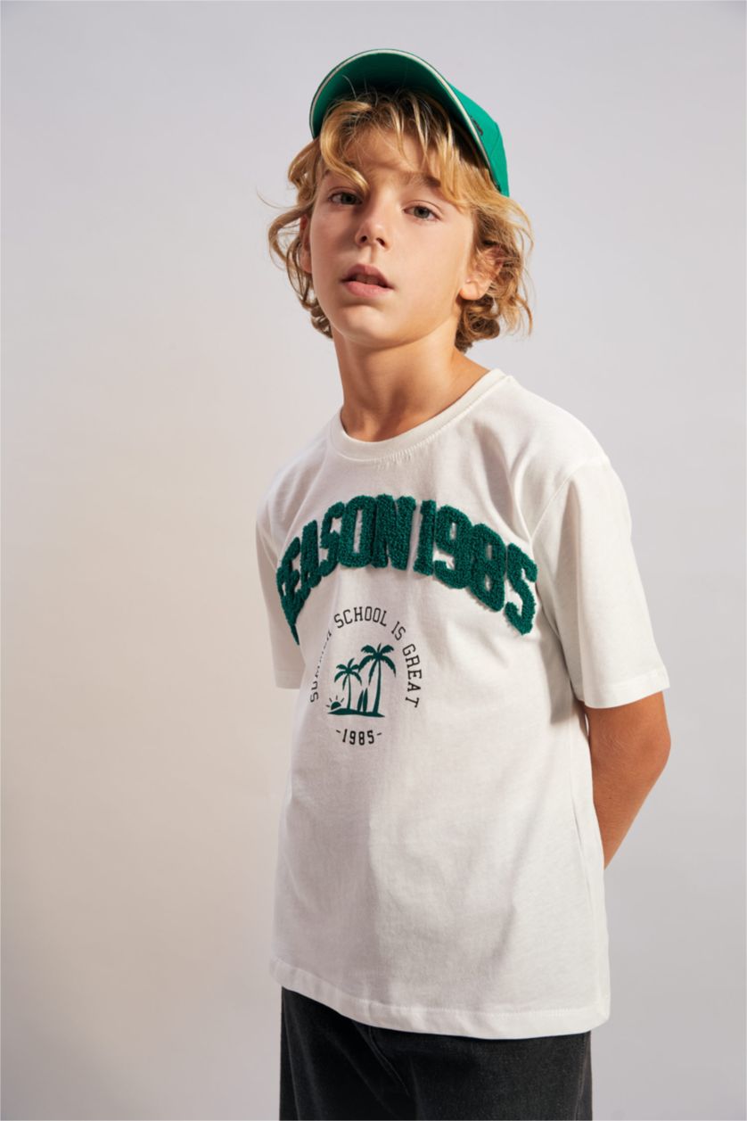 Boys & Teens Ecru New Regular Fit Printed Short Sleeve T-Shirt