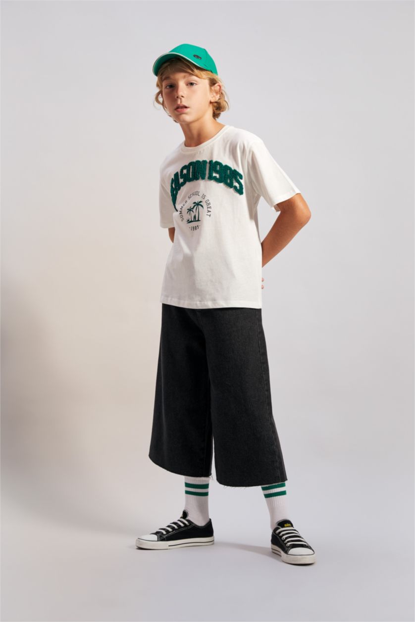 Boys & Teens Ecru New Regular Fit Printed Short Sleeve T-Shirt