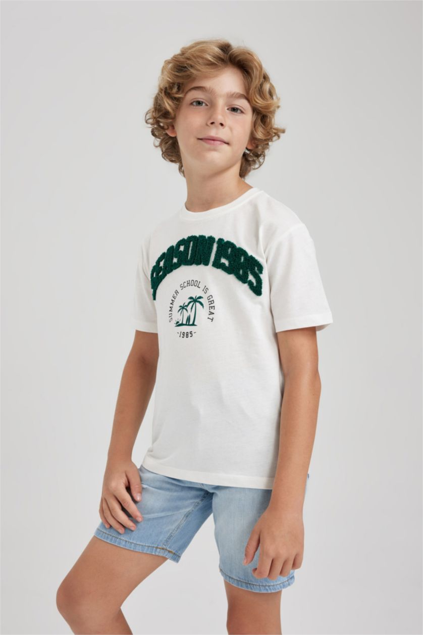 Boys & Teens Ecru New Regular Fit Printed Short Sleeve T-Shirt