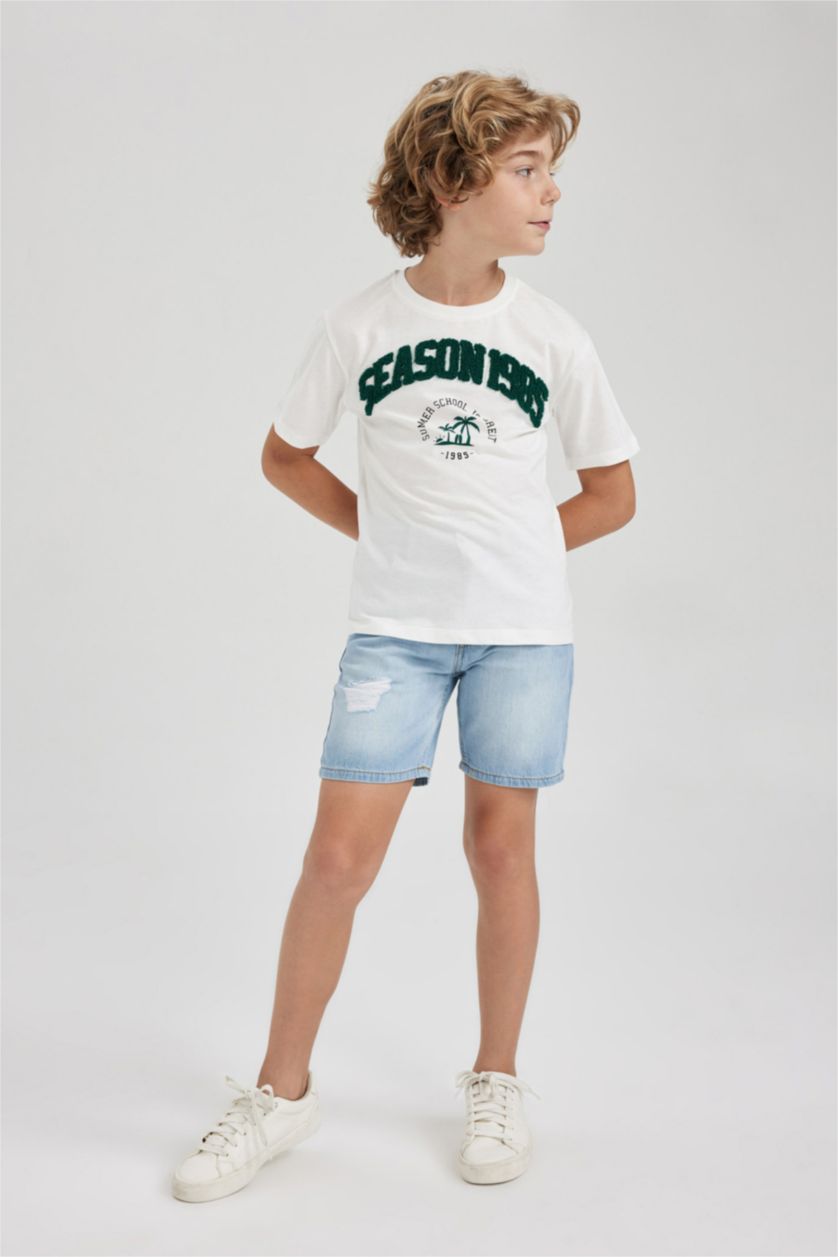 Boys & Teens Ecru New Regular Fit Printed Short Sleeve T-Shirt