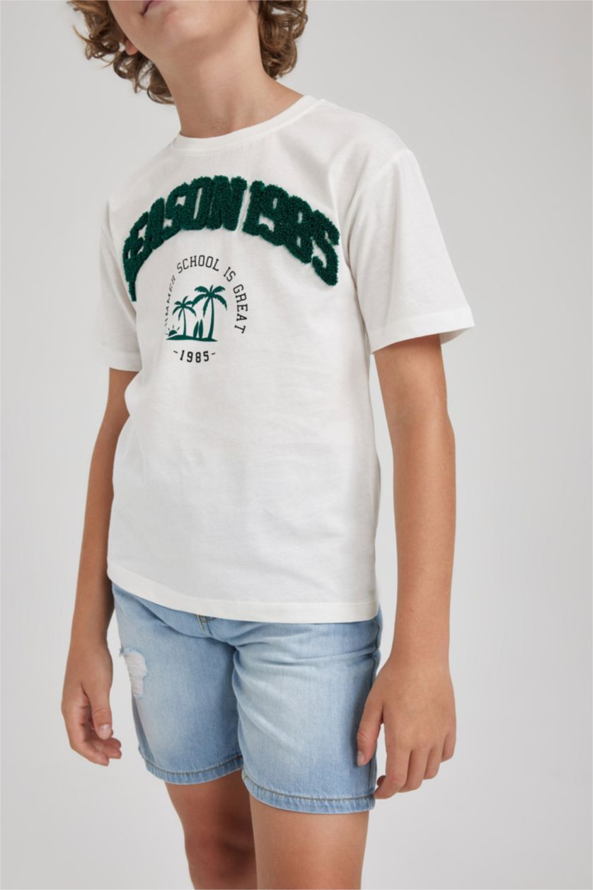 Boys & Teens Ecru New Regular Fit Printed Short Sleeve T-Shirt