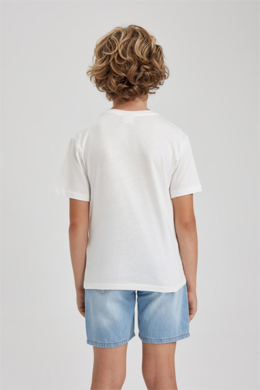 Boys & Teens Ecru New Regular Fit Printed Short Sleeve T-Shirt