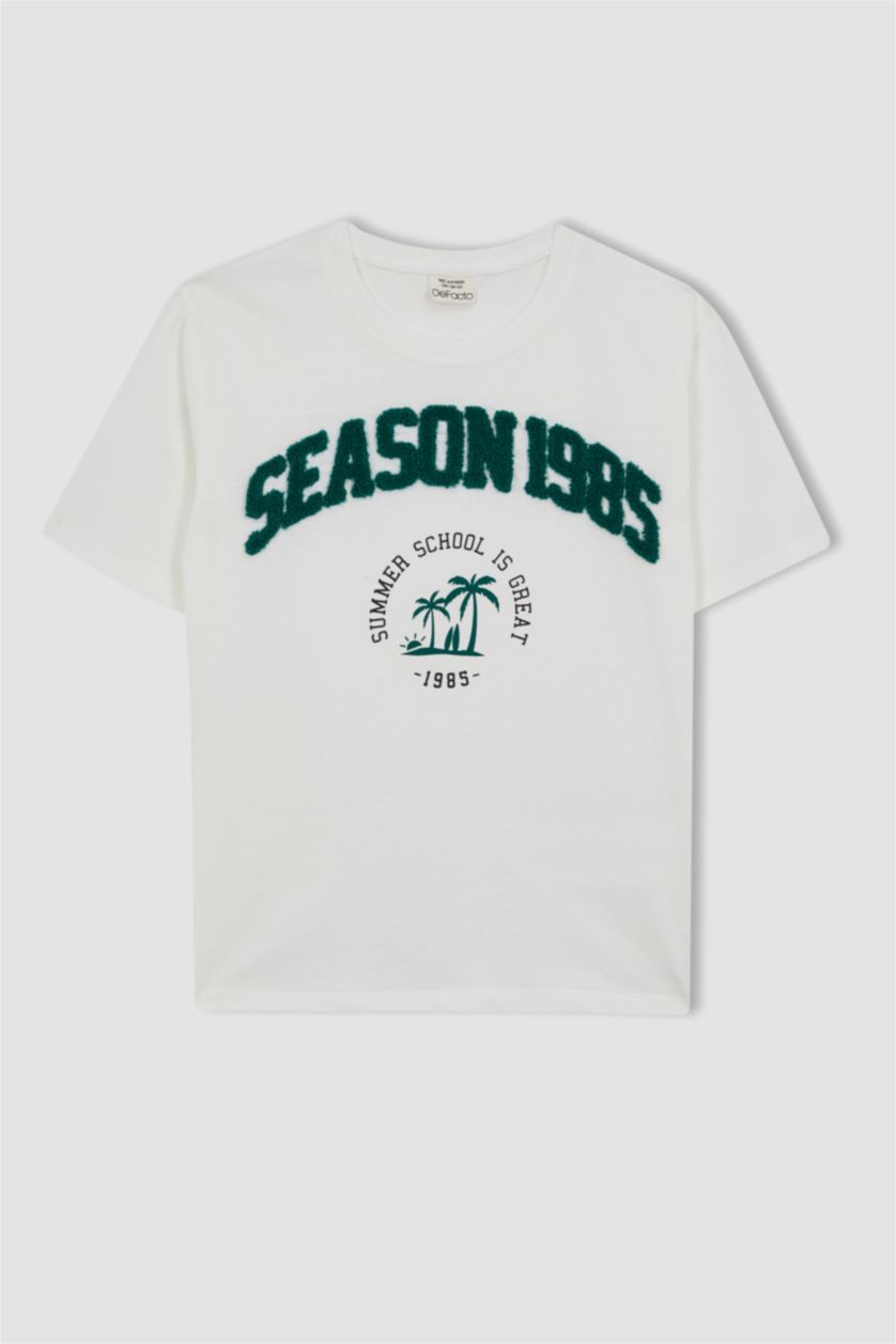 Boys & Teens Ecru New Regular Fit Printed Short Sleeve T-Shirt