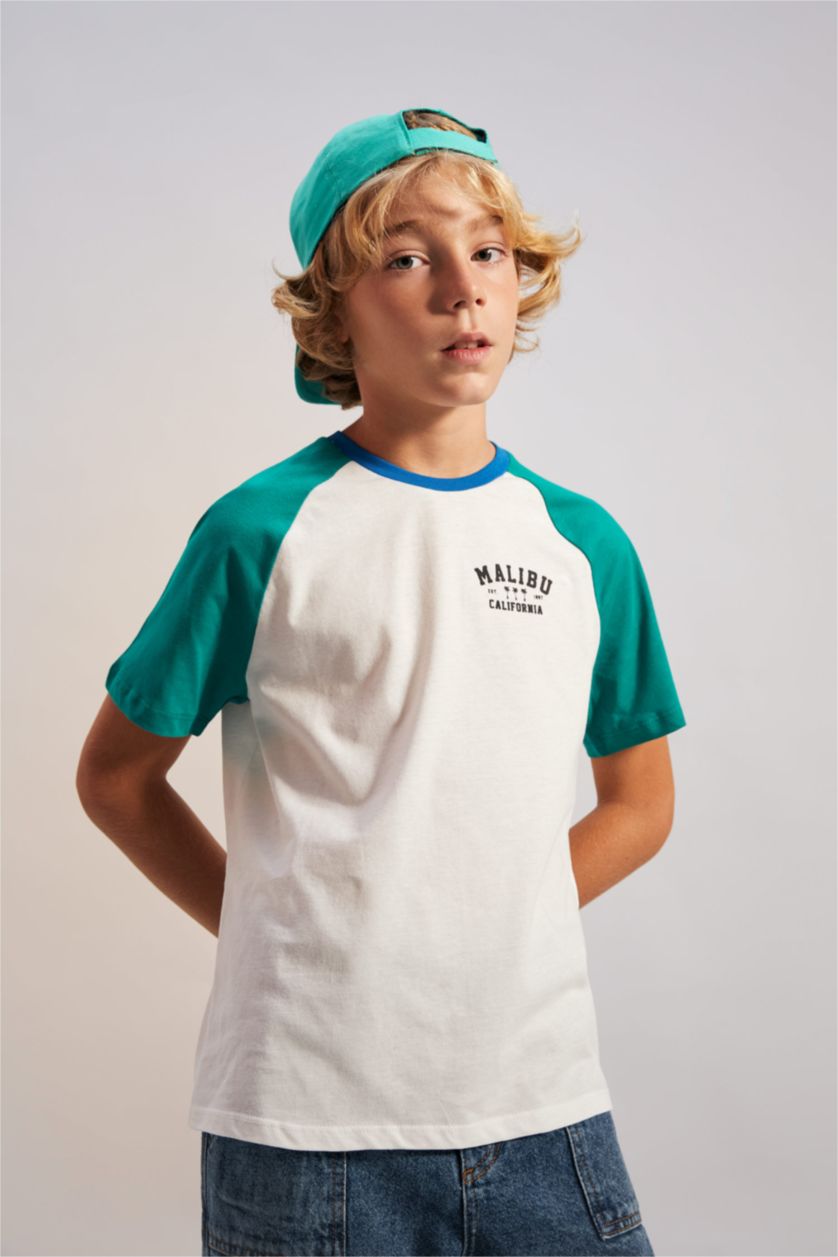 Мальчики и подростки Бежевый Футболка с принтом с круглым вырезом для мальчиков, Школьная коллекция