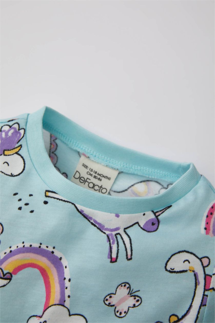 BABY GIRL Light Blue 2 piece Regular Fit Crew Neck Knitted Pyjamas