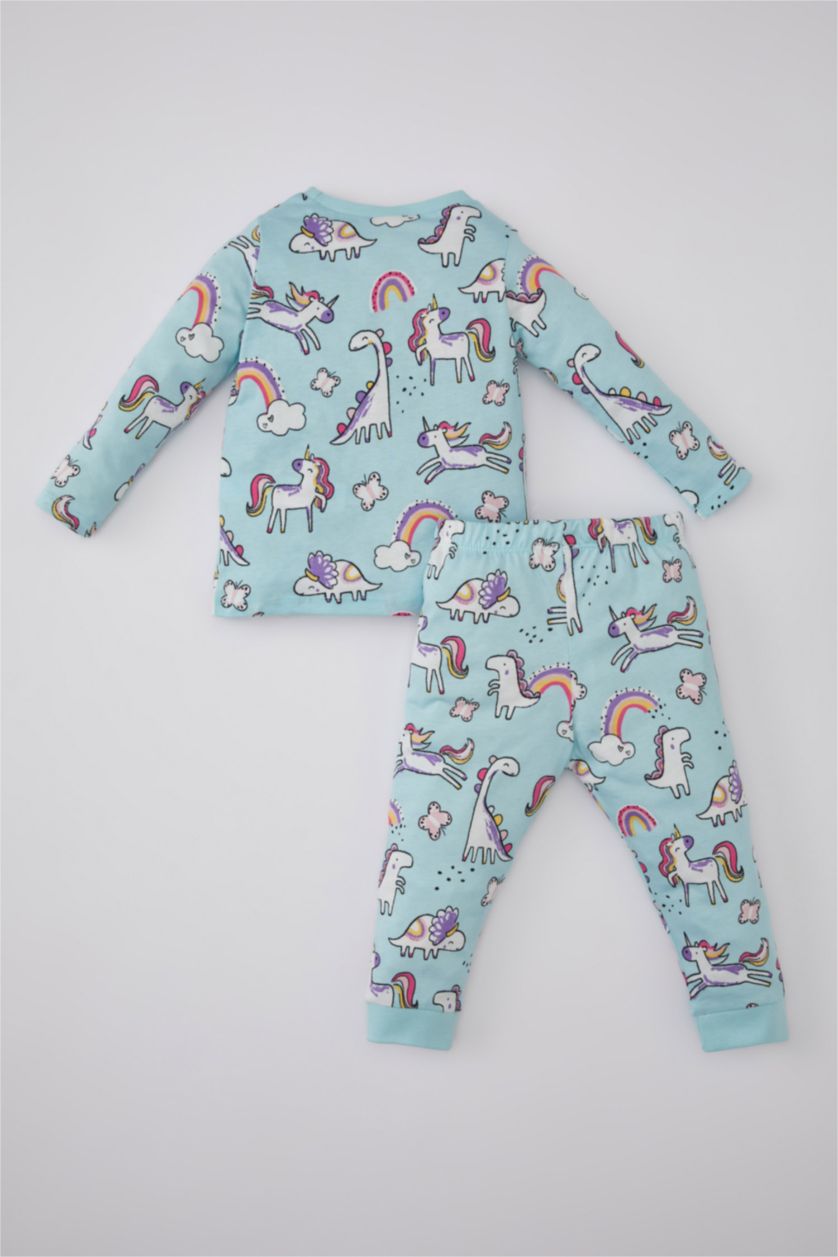 BABY GIRL Light Blue 2 piece Regular Fit Crew Neck Knitted Pyjamas