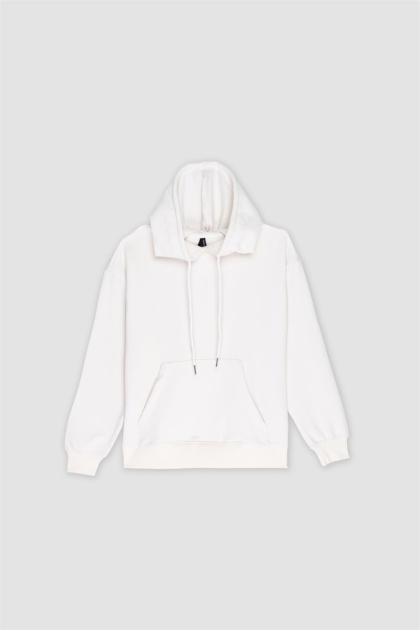 WOMAN Ecru Relax Fit Hooded Thick Fabric Sweatshirt