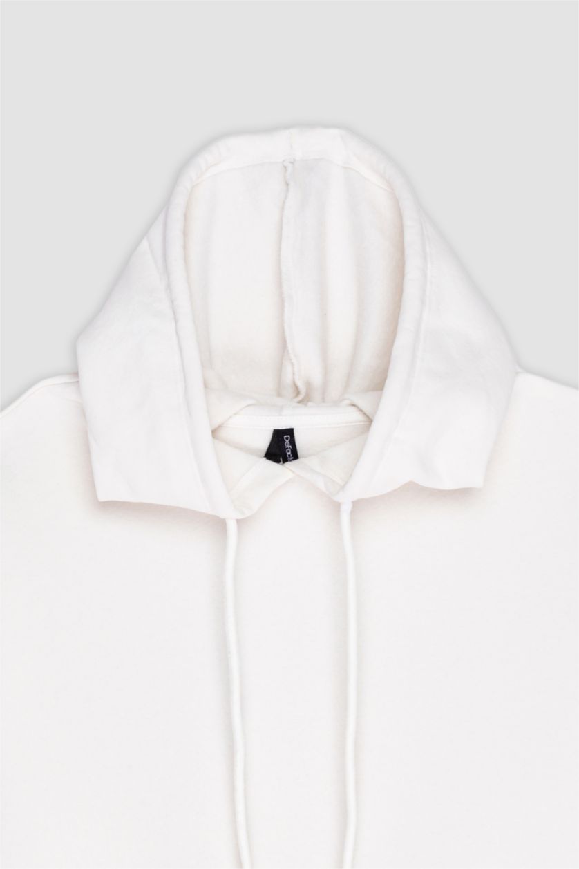 WOMAN Ecru Relax Fit Hooded Thick Fabric Sweatshirt