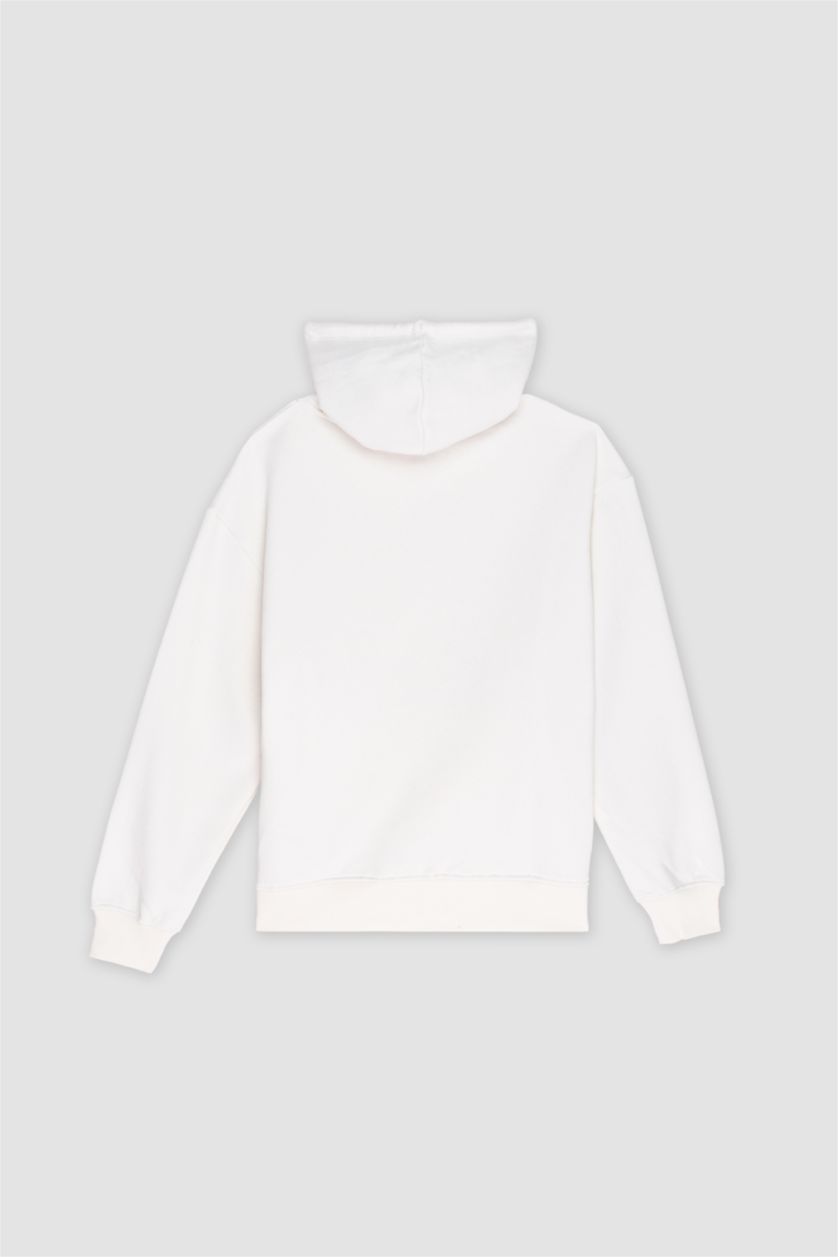 WOMAN Ecru Relax Fit Hooded Thick Fabric Sweatshirt