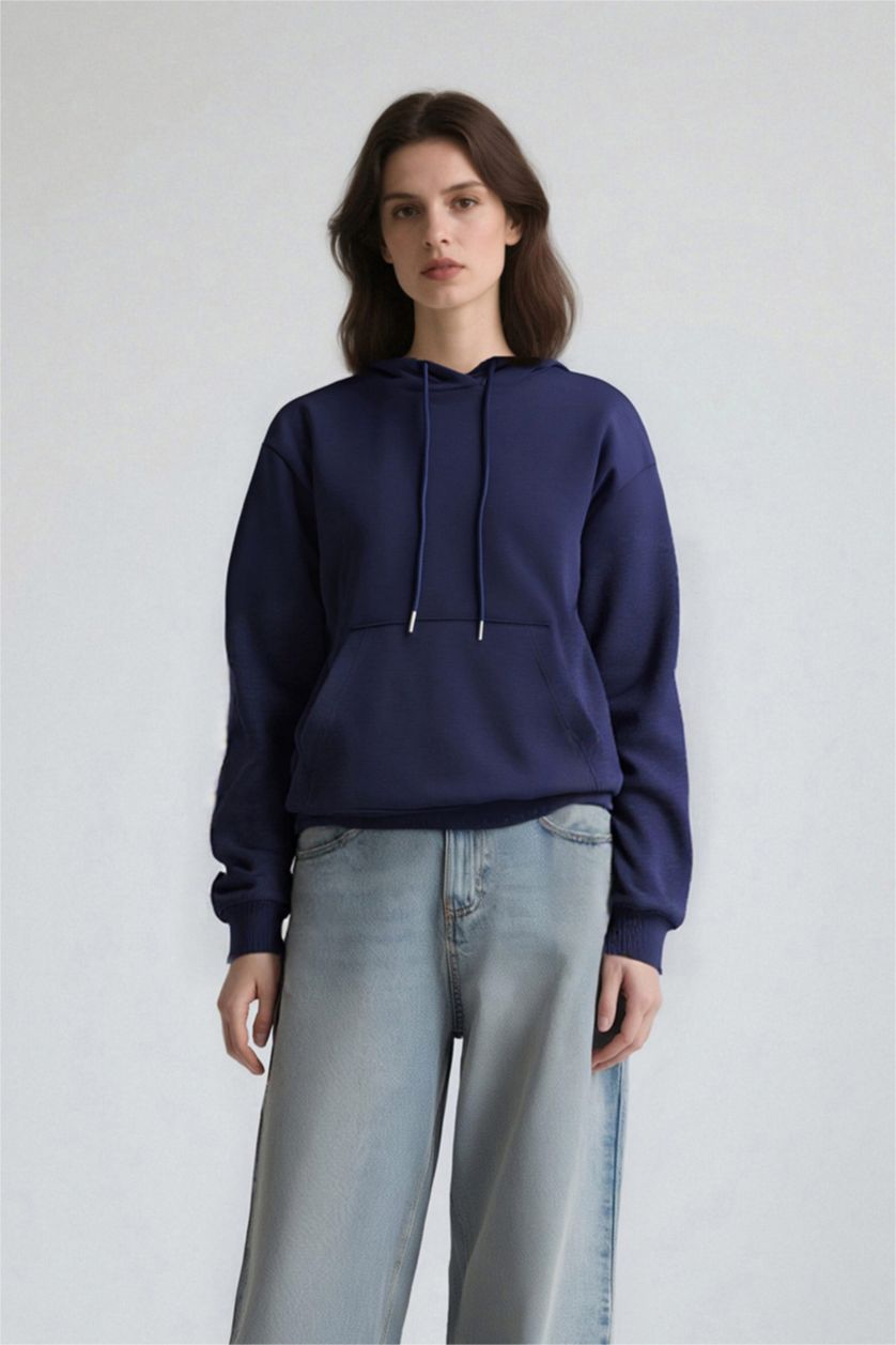 WOMAN NAVY Relax Fit Thick Sweatshirt Fabric Sweatshirt