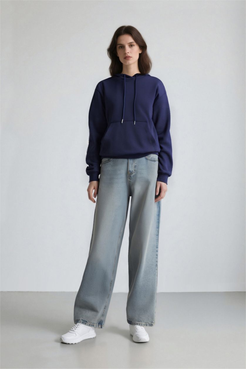 WOMAN NAVY Relax Fit Thick Sweatshirt Fabric Sweatshirt