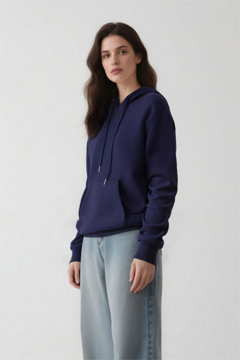 WOMAN NAVY Relax Fit Thick Sweatshirt Fabric Sweatshirt