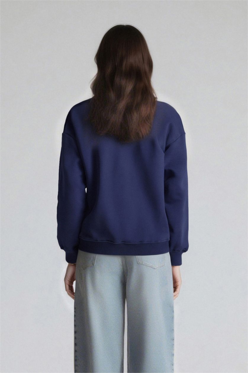 WOMAN NAVY Relax Fit Thick Sweatshirt Fabric Sweatshirt