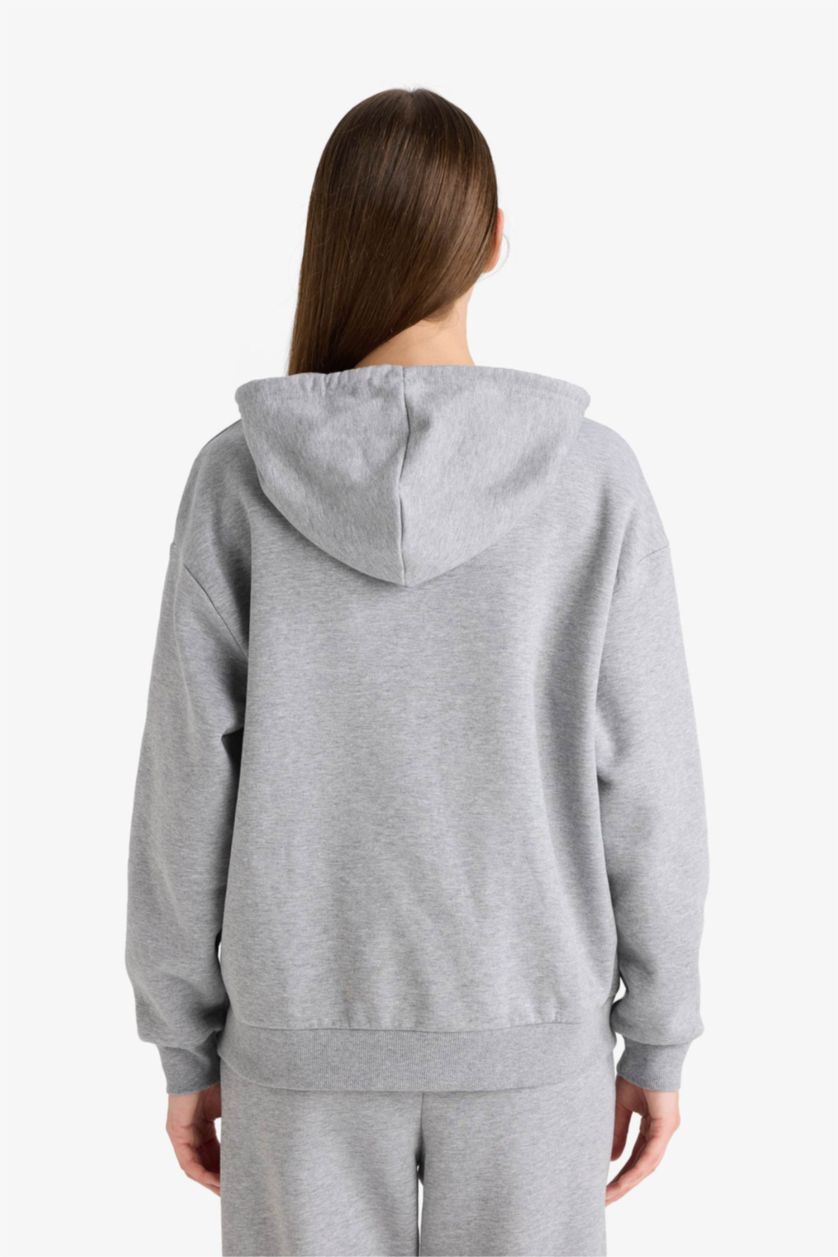 حريمي ميلانج رمادي سويت شيرت بيزك قصة مريحة بكابيشون