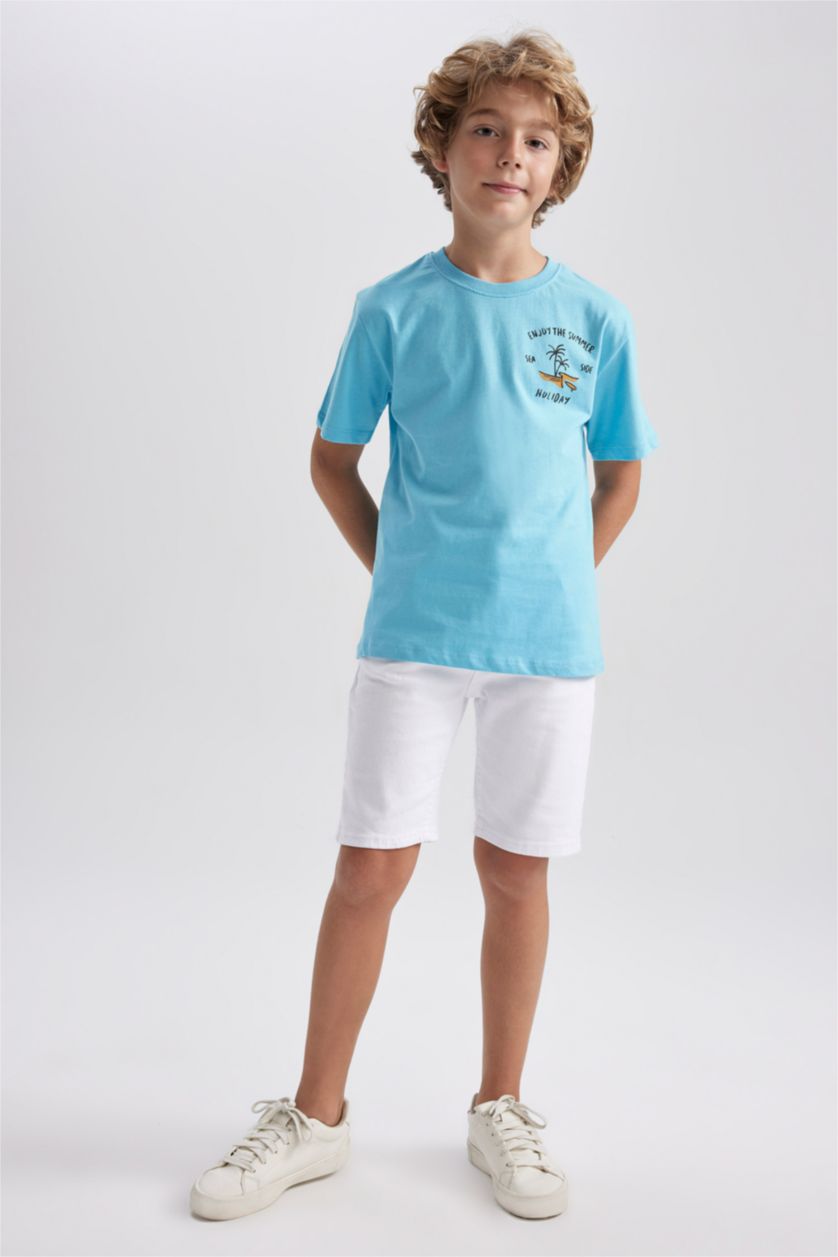 BOYS & TEENS Turquoise New Regular Fit Printed Short Sleeve T-Shirt