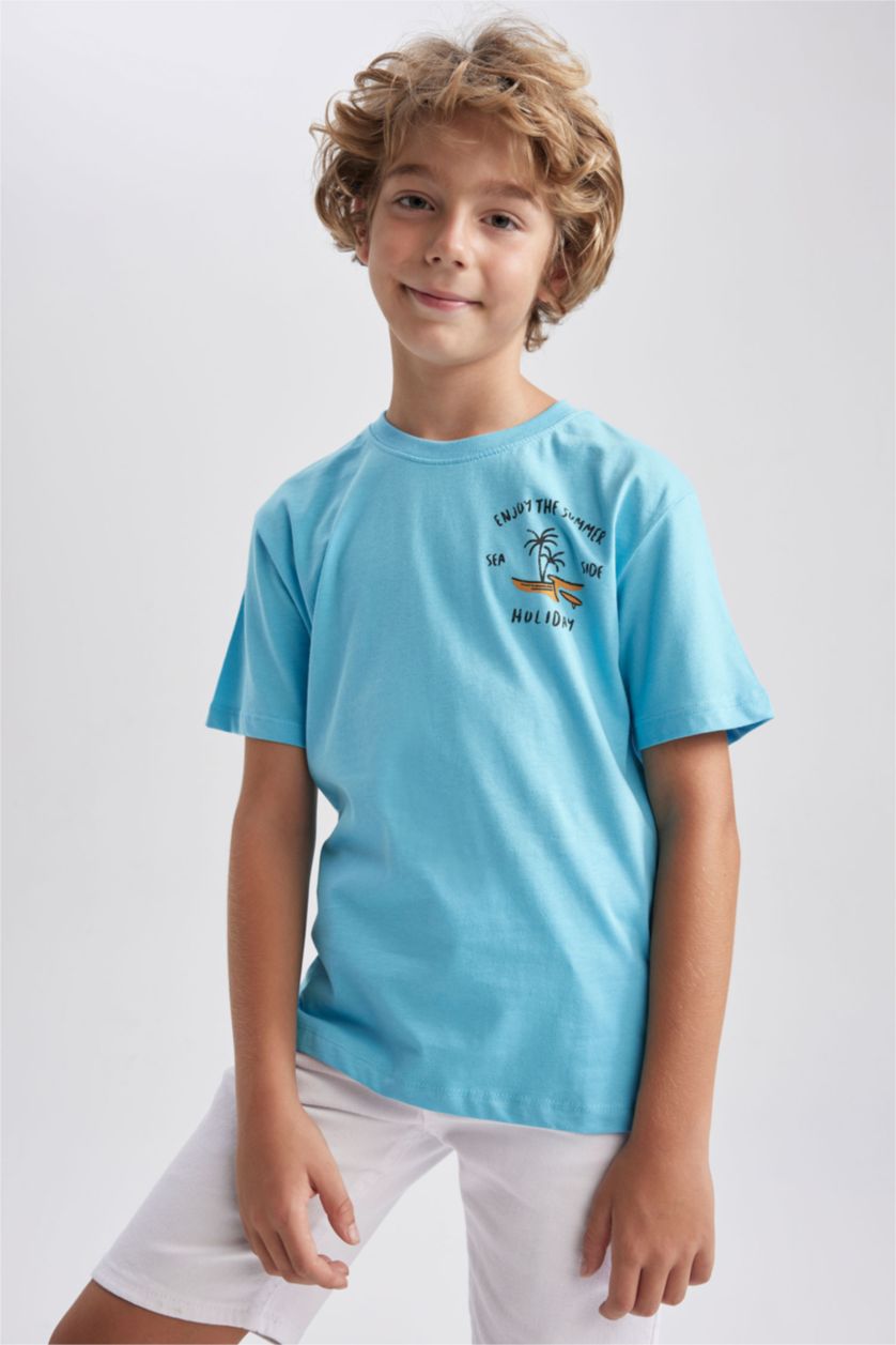 BOYS & TEENS Turquoise New Regular Fit Printed Short Sleeve T-Shirt