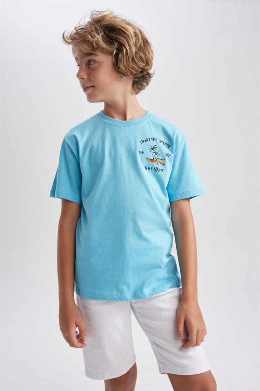 BOYS & TEENS Turquoise New Regular Fit Printed Short Sleeve T-Shirt