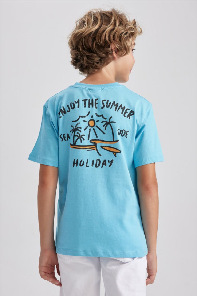 BOYS & TEENS Turquoise New Regular Fit Printed Short Sleeve T-Shirt