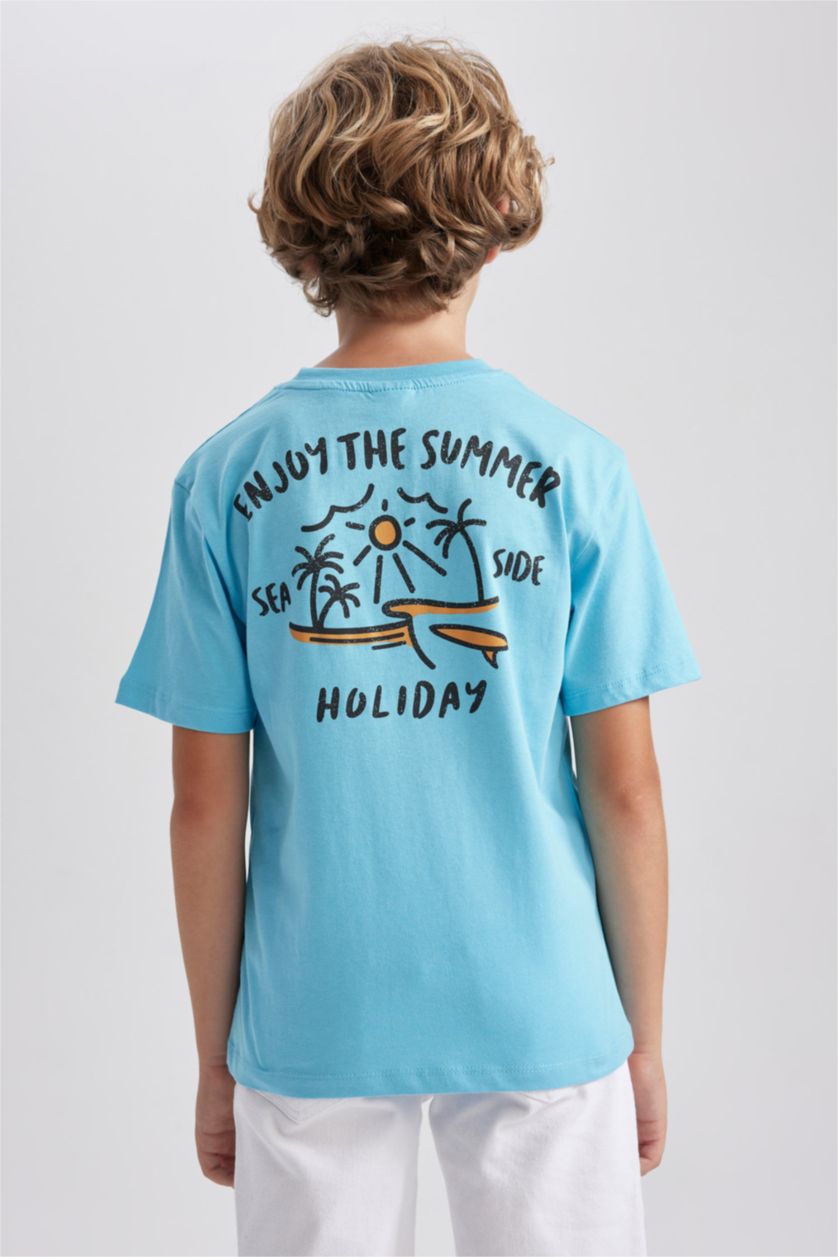 BOYS & TEENS Turquoise New Regular Fit Printed Short Sleeve T-Shirt