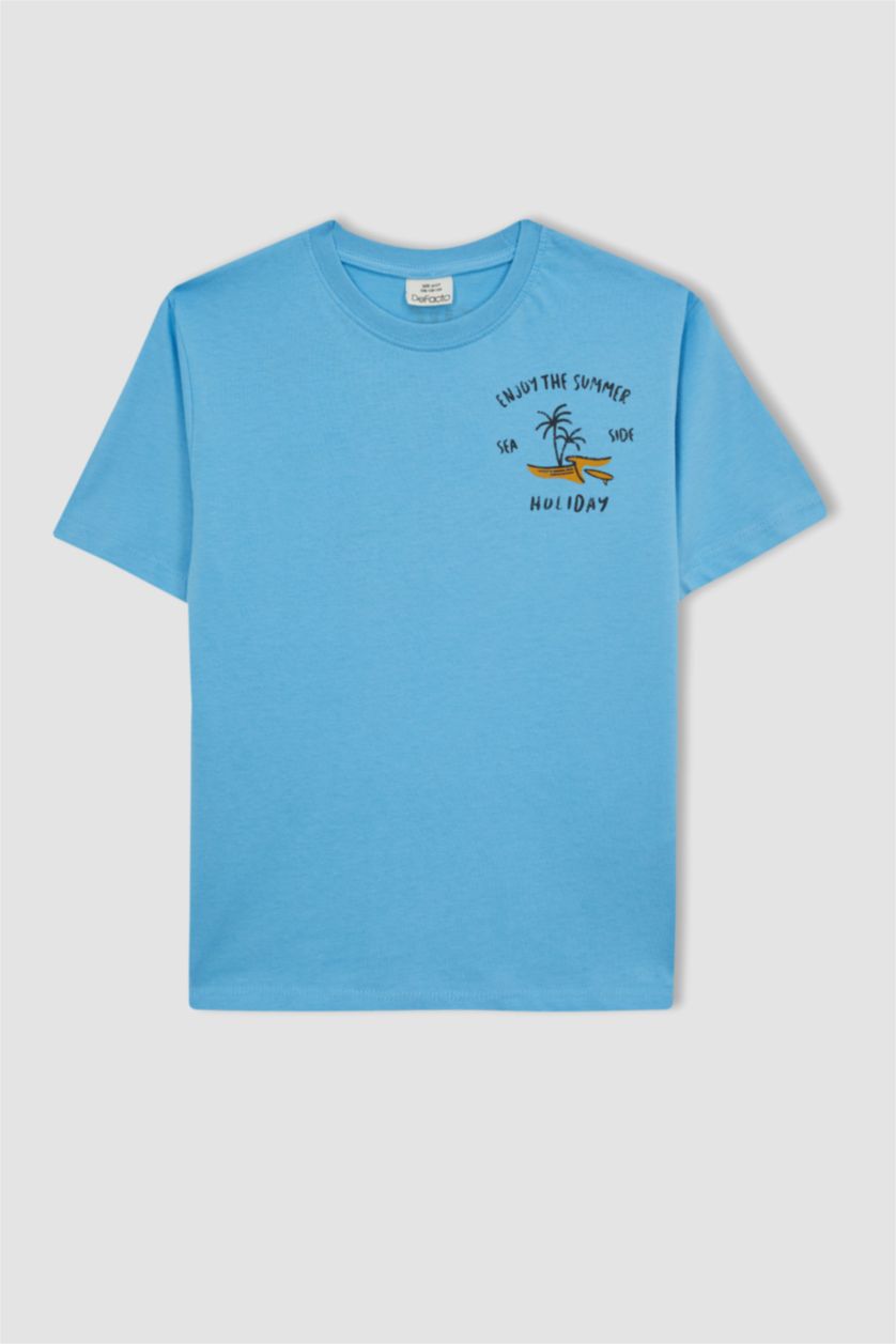 BOYS & TEENS Turquoise New Regular Fit Printed Short Sleeve T-Shirt