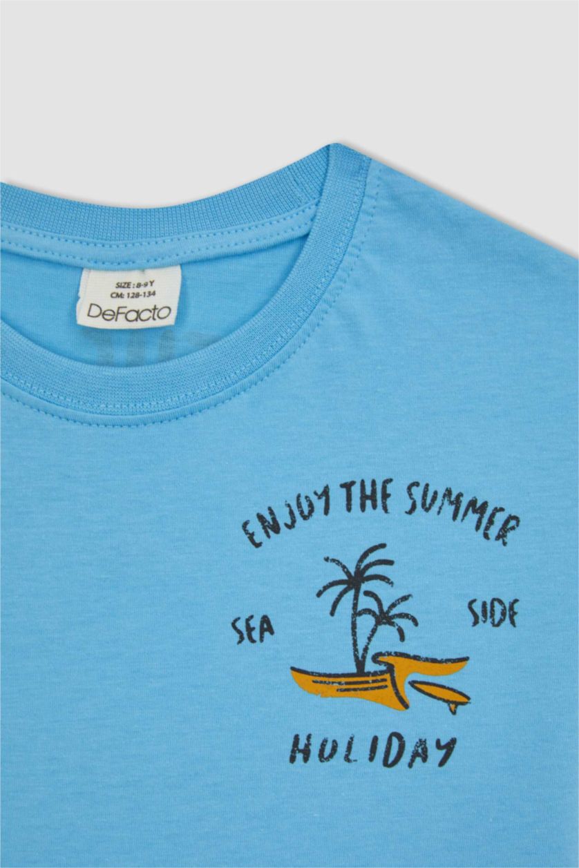 BOYS & TEENS Turquoise New Regular Fit Printed Short Sleeve T-Shirt