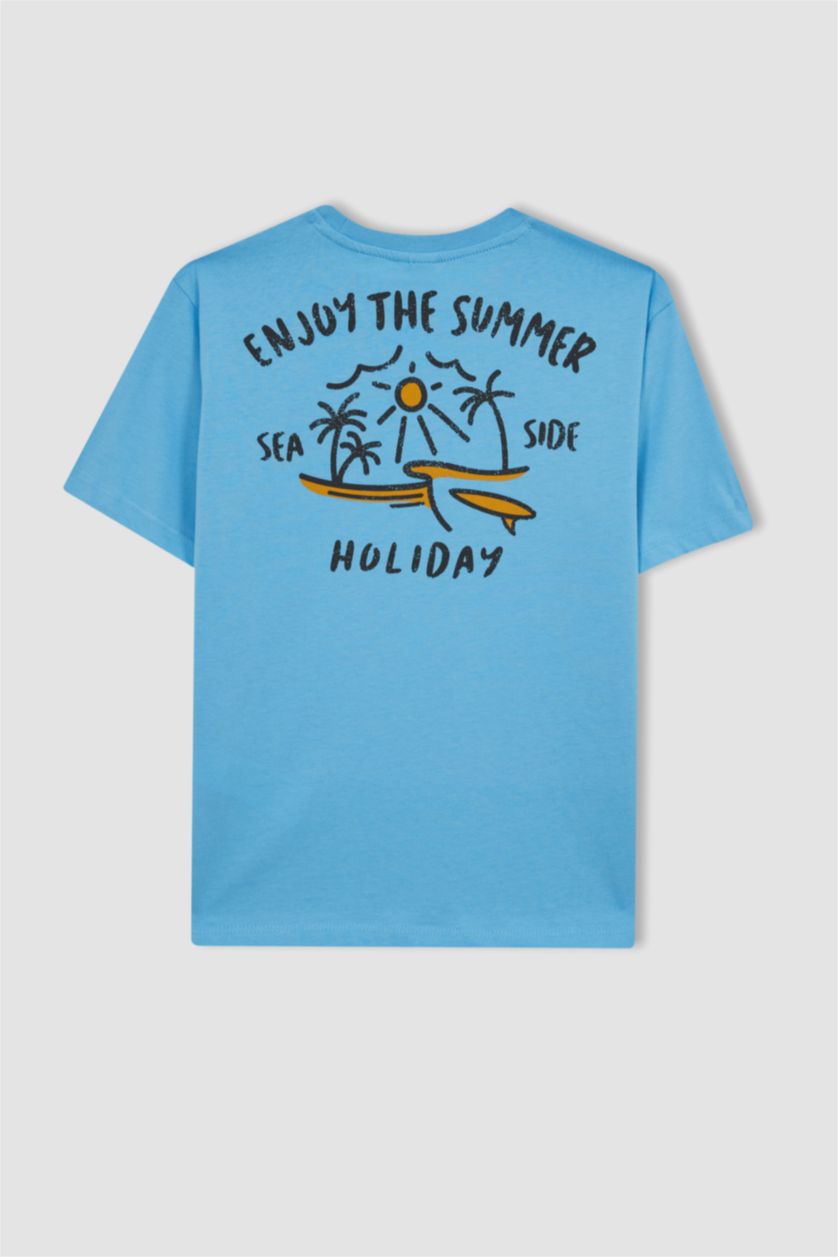 BOYS & TEENS Turquoise New Regular Fit Printed Short Sleeve T-Shirt