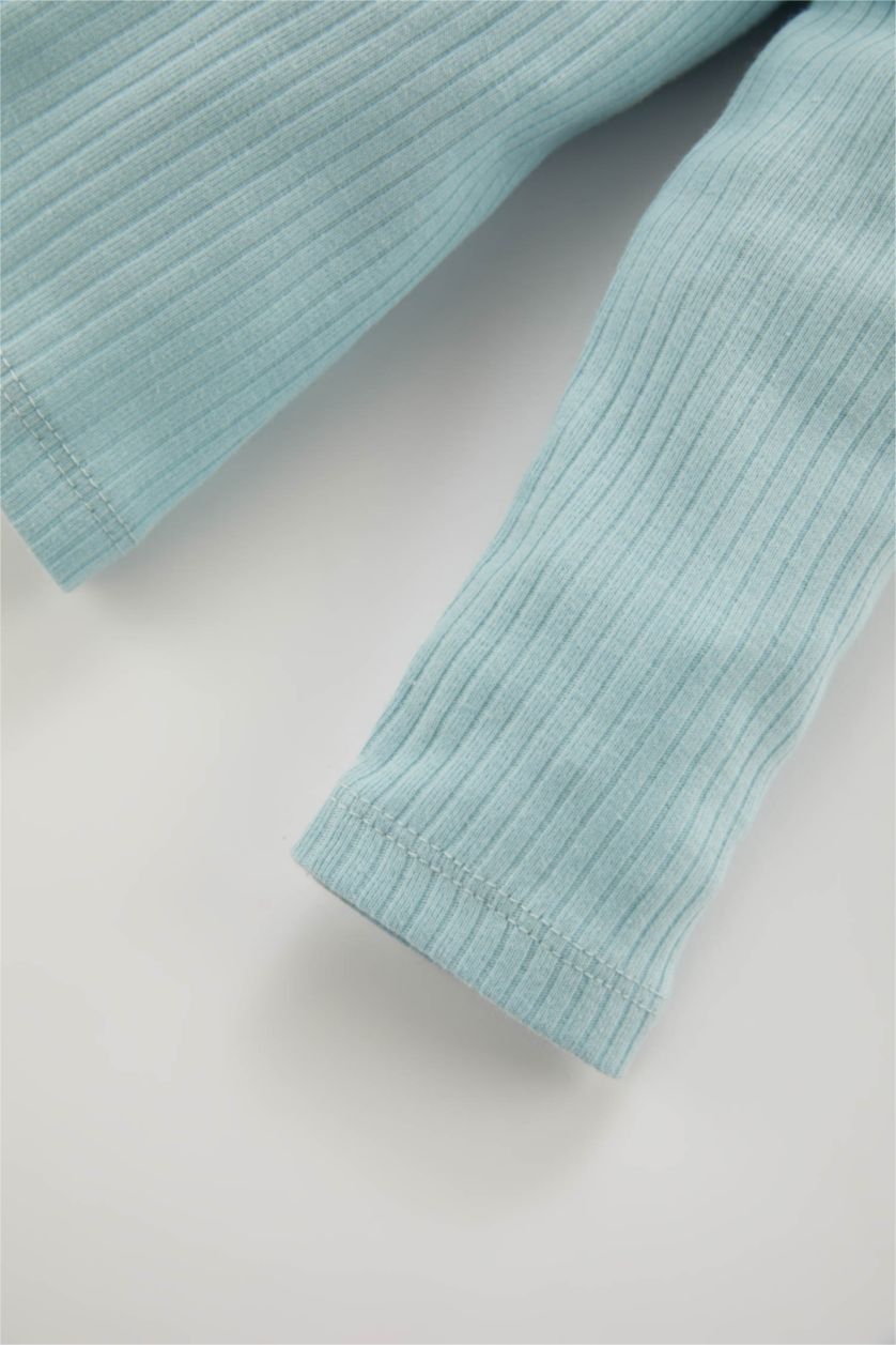 BABY GIRL Light Blue 2 piece Regular Fit Crew Neck Embroidered Knitted Pyjamas