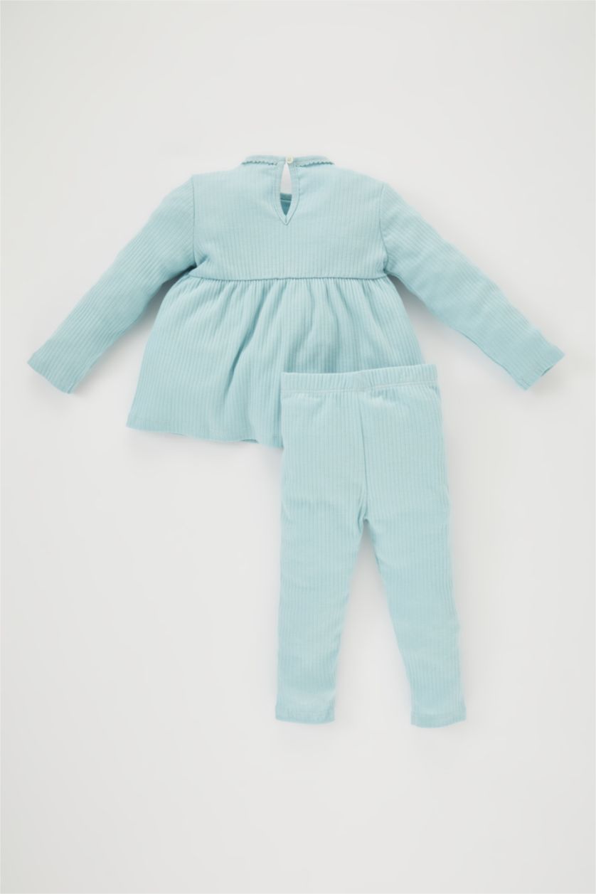 BABY GIRL Light Blue 2 piece Regular Fit Crew Neck Embroidered Knitted Pyjamas