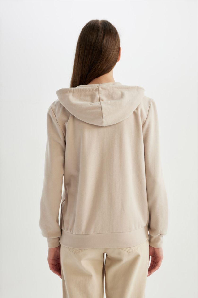 Kadın Kum Regular Fıt İnce Sweatshirt Kumaşı Hırka