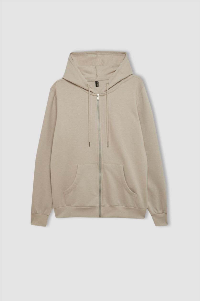 Kadın Kum Regular Fıt İnce Sweatshirt Kumaşı Hırka