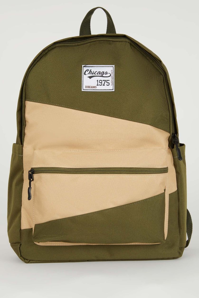 MAN Beige Unisex Waterproof Fabric School Backpack