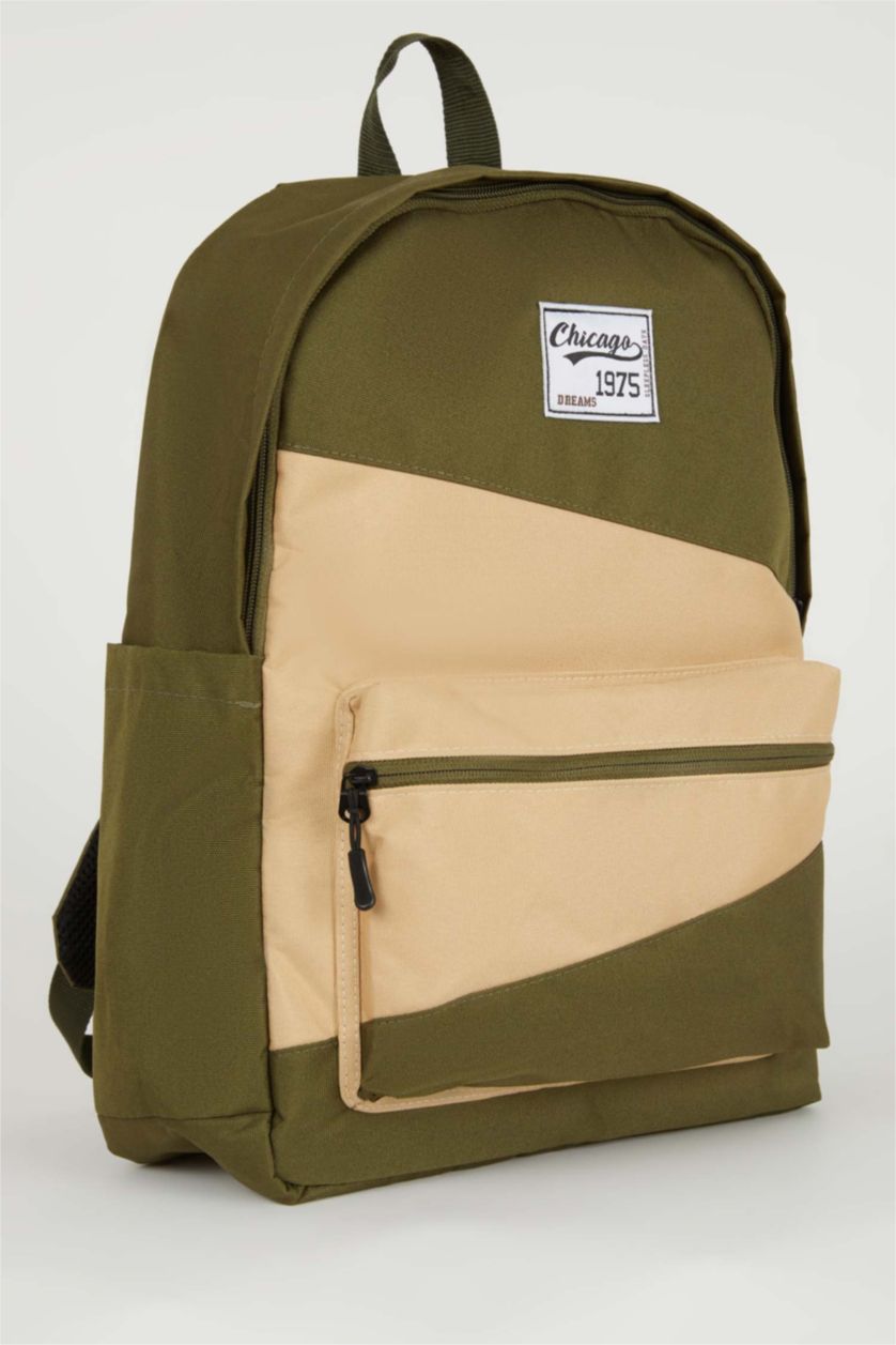 MAN Beige Unisex Waterproof Fabric School Backpack